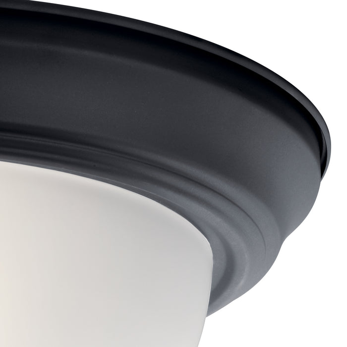 Kichler 4.75 Inch Two Light Flush Mount In Black Finish with Clear Satin Etched