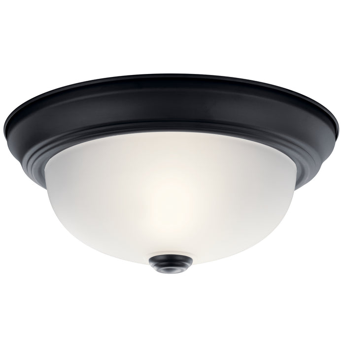 Kichler 4.75 Inch Two Light Flush Mount In Black Finish with Clear Satin Etched