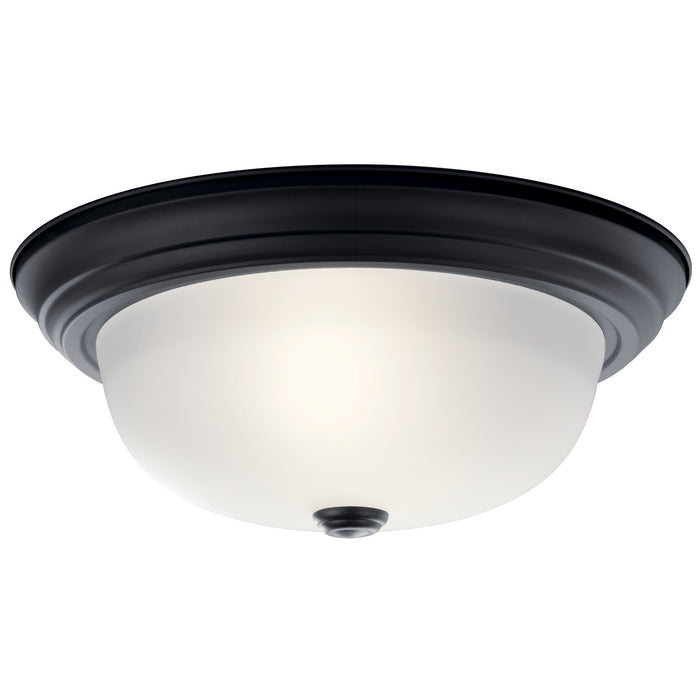 Kichler 5.25 Inch Two Light Flush Mount In Black with Clear Satin Etched