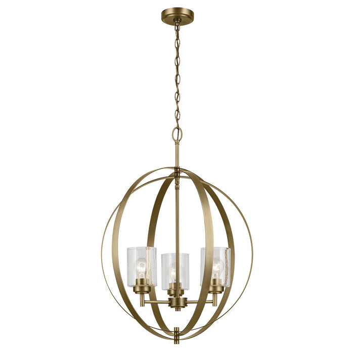 Kichler Three Light Chandelier with Clear Seeded Glass In Brass