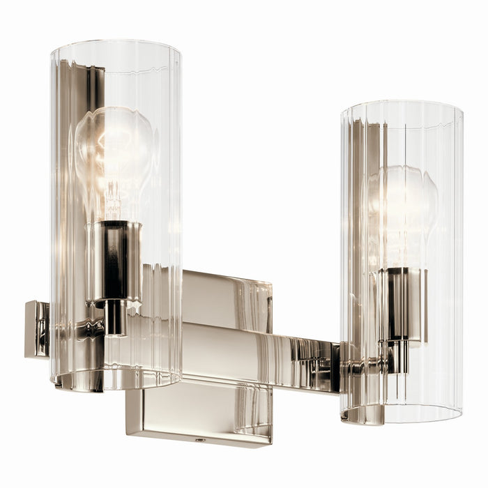 Kichler 13.75 Inch Two Light Bathroom Vanity Lighting with Clear Fluted Glass