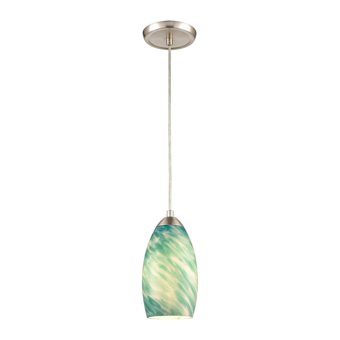 Evening Sky 5 Inch Wide 1-Light Mini Pendant in Satin Nickel with Blue Cloud Glass