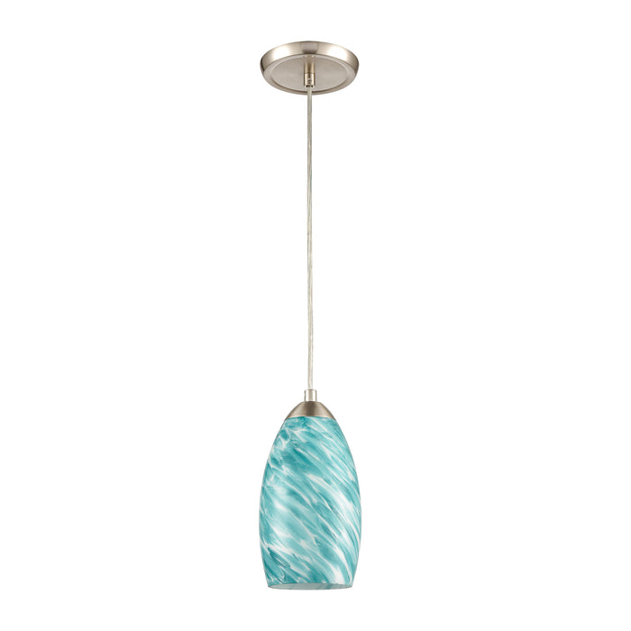 Evening Sky 5 Inch Wide 1-Light Mini Pendant in Satin Nickel with Blue Cloud Glass