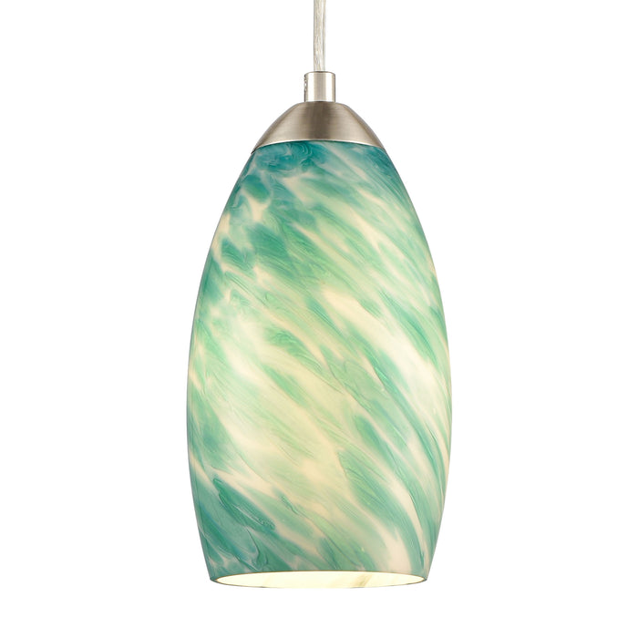 Evening Sky 5 Inch Wide 1-Light Mini Pendant in Satin Nickel with Blue Cloud Glass