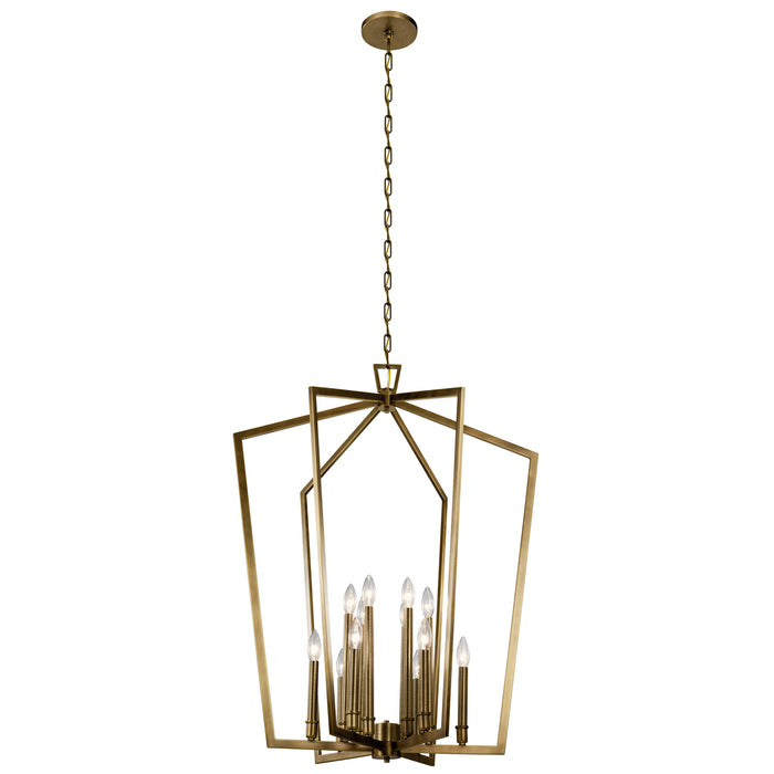 Kichler 12 Light Foyer Chandelier In Rich Natural Brass Finish