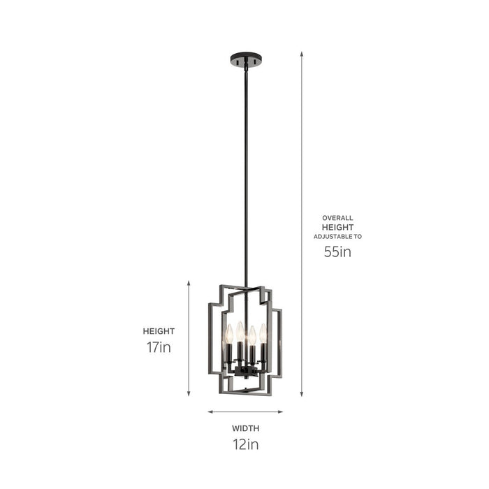 Kichler 17 Inch Four Light Foyer Pendant Midnight Chrome