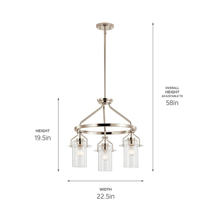 Kichler 19.5 Inch Three Light Chandelier with Clear Glass