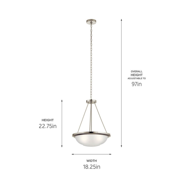 Kichler 22.75 Inch Three Light Pendant with Clear Satin Etched Glass