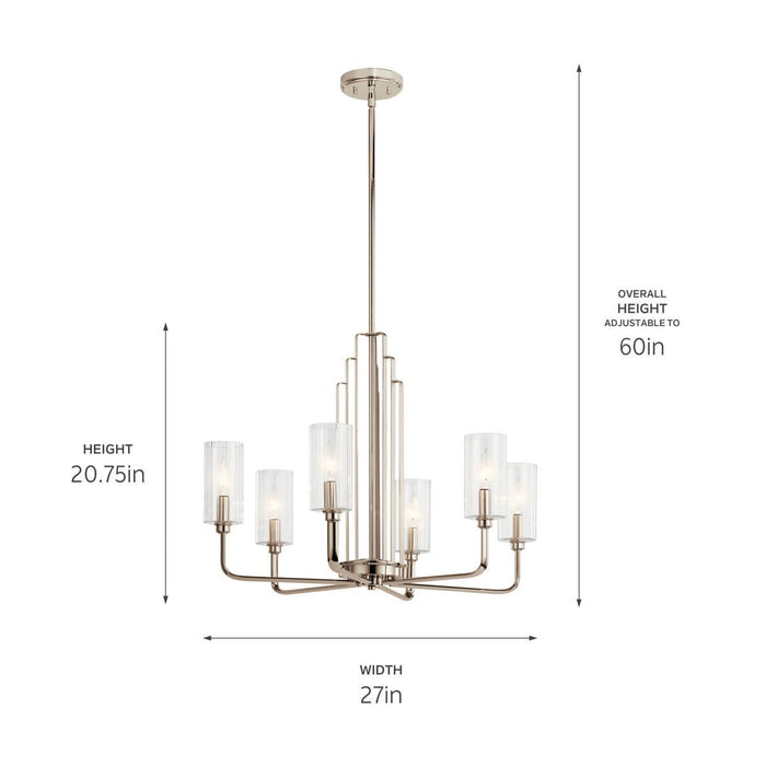 Kichler 20.75 Inch Six Light Chandelier with Clear Fluted Glass