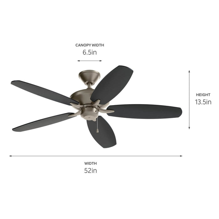 Kichler 52 Inch Ceiling Fan with Reversible Clean Lined Style Blades