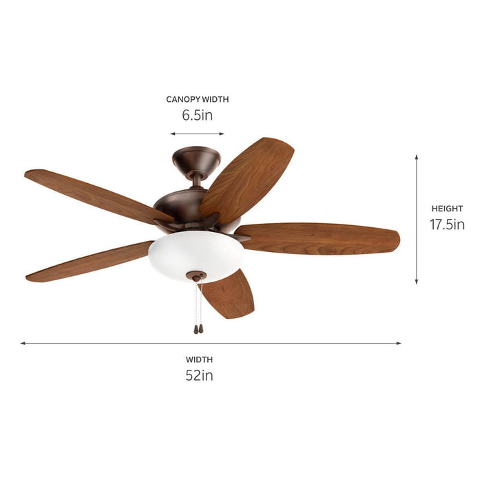 Kichler 52 Inch Ceiling Fan with Universal Bowl LED Light Kit