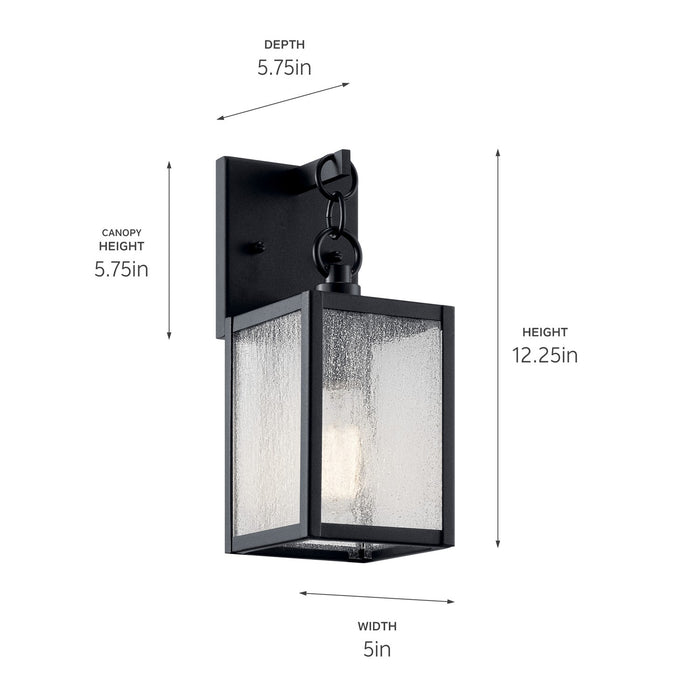 Kichler One Light Outdoor Wall Mount In Black Finish with Clear Seeded Glass