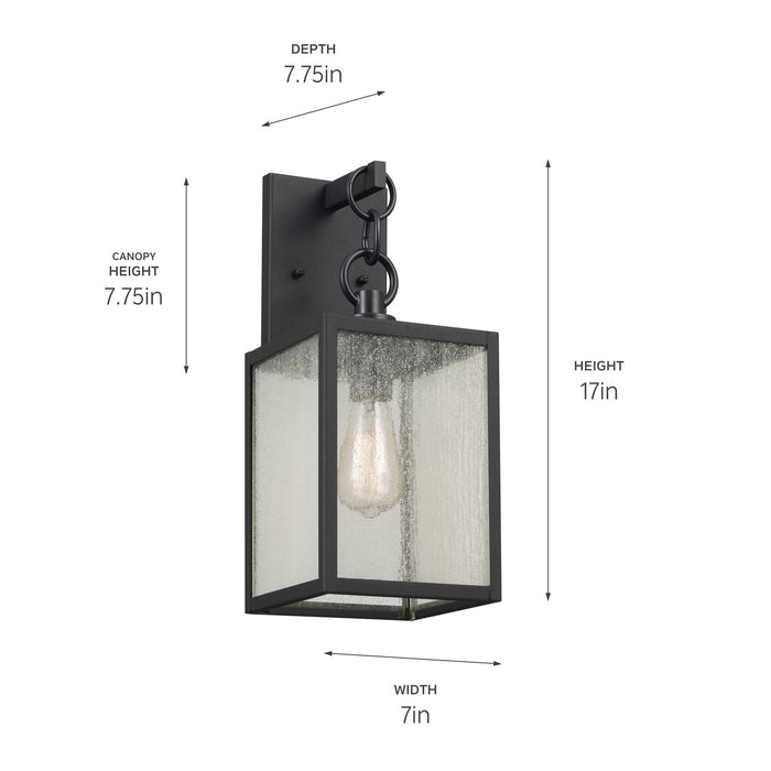 Kichler One Light Outdoor Wall Mount In Black Finish with Clear Seeded Glass