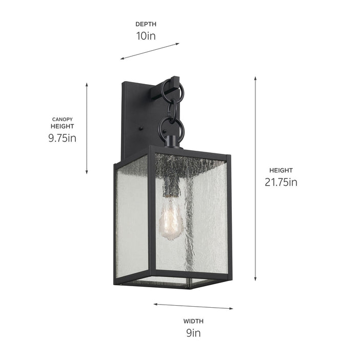 Kichler One Light Outdoor Wall Mount In Black Finish with Clear Seeded Glass