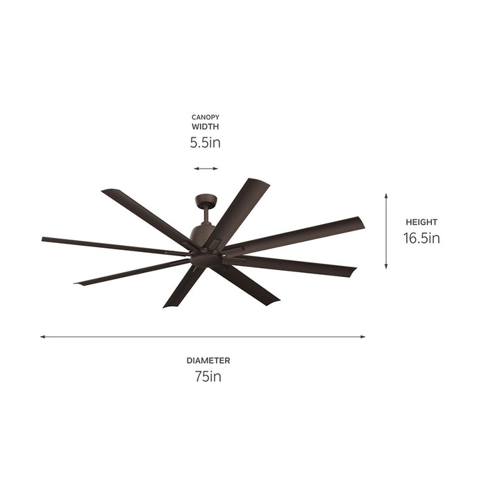 Kichler 75 Inch Ceiling Fan with Steel Body and Aluminum Blades