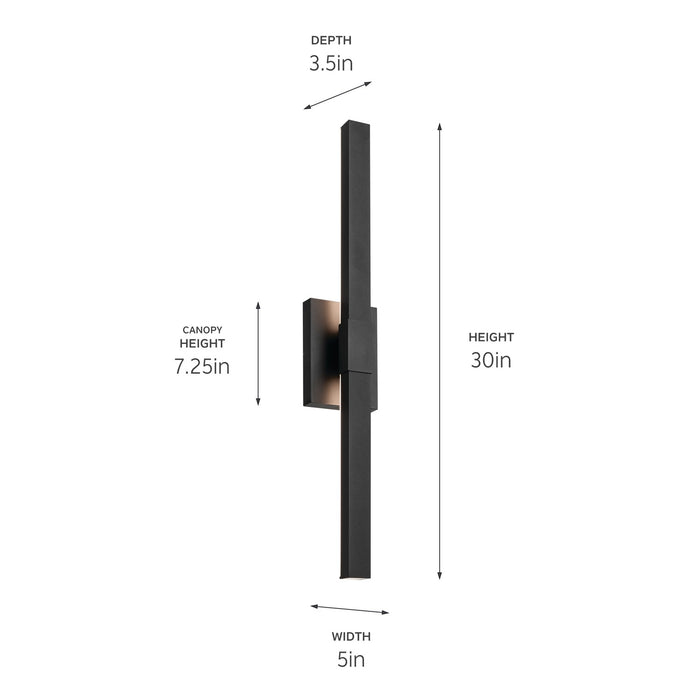 Kichler LED Outdoor Wall Mount In Black Finish with Clear Acrylic Satin Etched