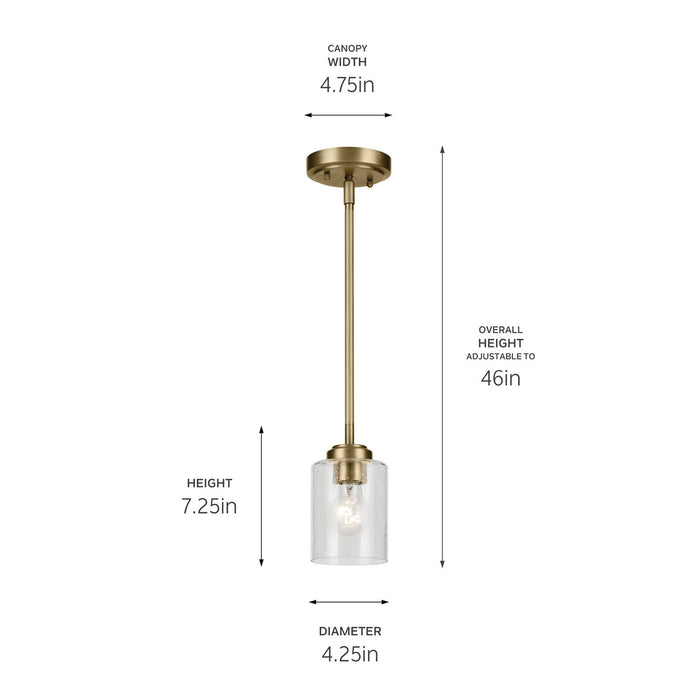 Kichler One Light Mini Pendant In Natural Brass Finish