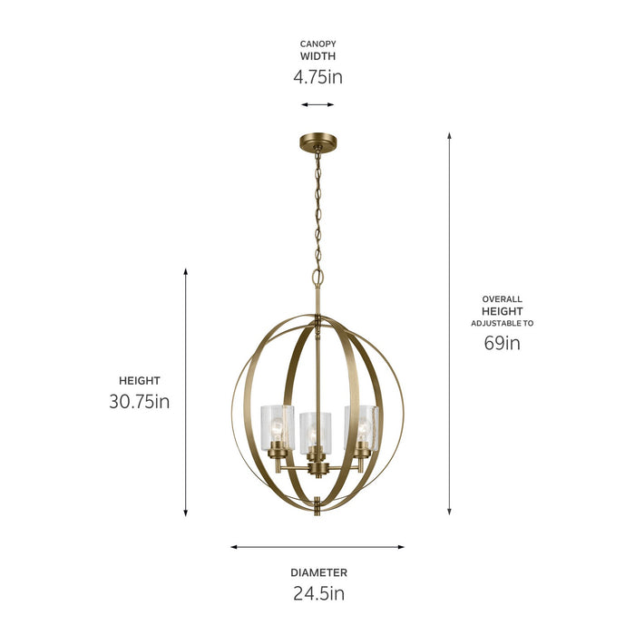 Kichler Three Light Chandelier with Clear Seeded Glass In Brass