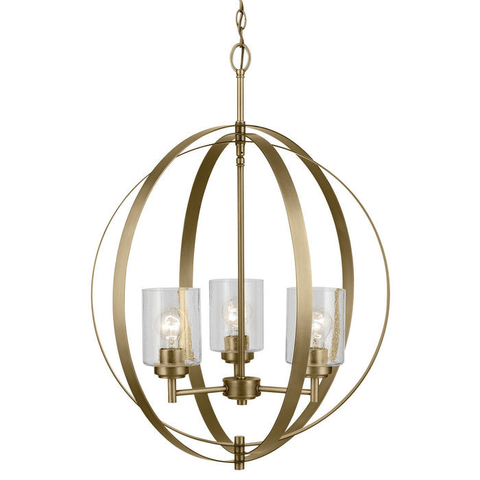 Kichler Three Light Chandelier with Clear Seeded Glass In Brass