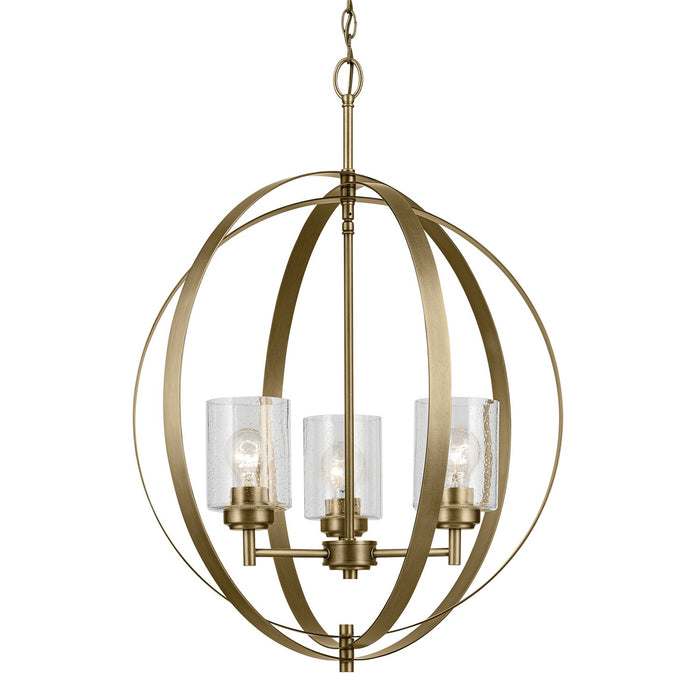 Kichler Three Light Chandelier with Clear Seeded Glass In Brass