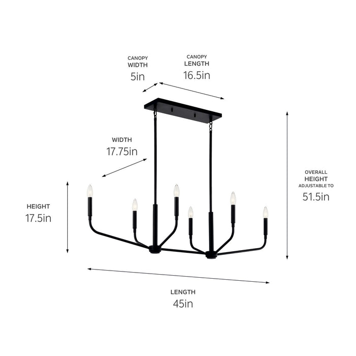 Kichler 17.75 Inch Six Light Linear Chandelier