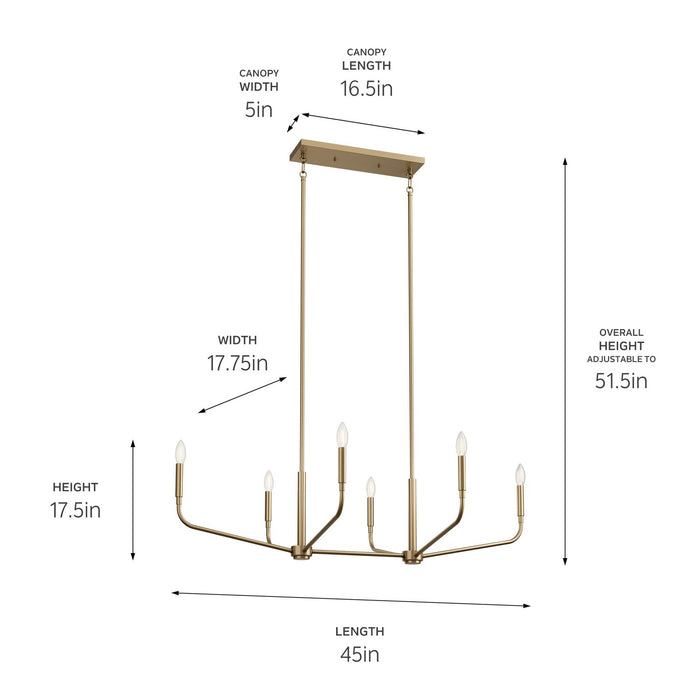 Kichler 17.75 Inch Six Light Linear Chandelier