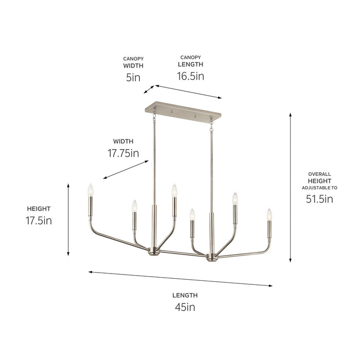 Kichler 17.75 Inch Six Light Linear Chandelier