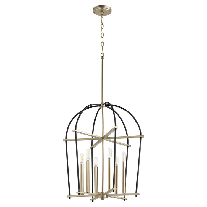 Quorum - 687-6-6980 - Six Light Entry Pendant - Espy - Noir w/ Aged Brass