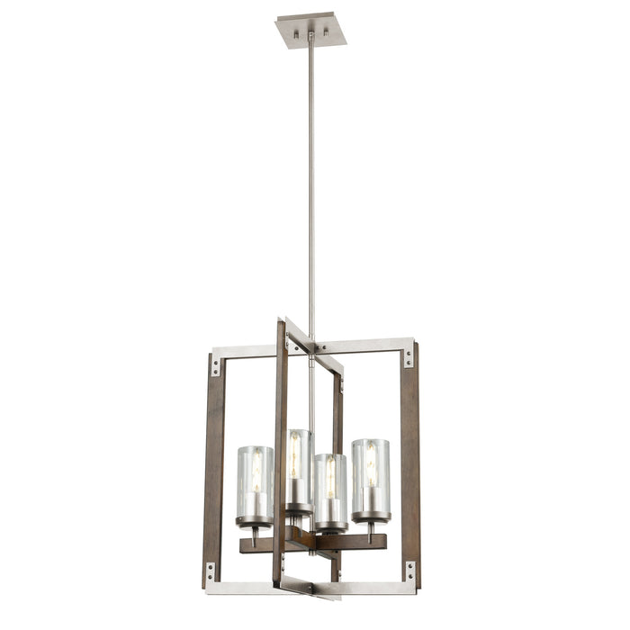 DVI Lighting - DVP38648BN+BAW-CL - Four Light Foyer Pendant - Okanagan - Buffed Nickel/Barnwood On Metal w/ Clear Glass