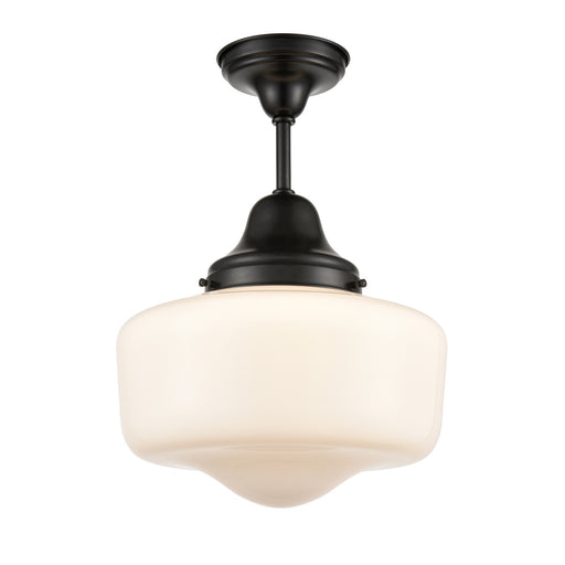 DVI Lighting - DVP7511EB - One Light Semi-Flush Mount - Schoolhouse - Ebony w/ True Opal Glass