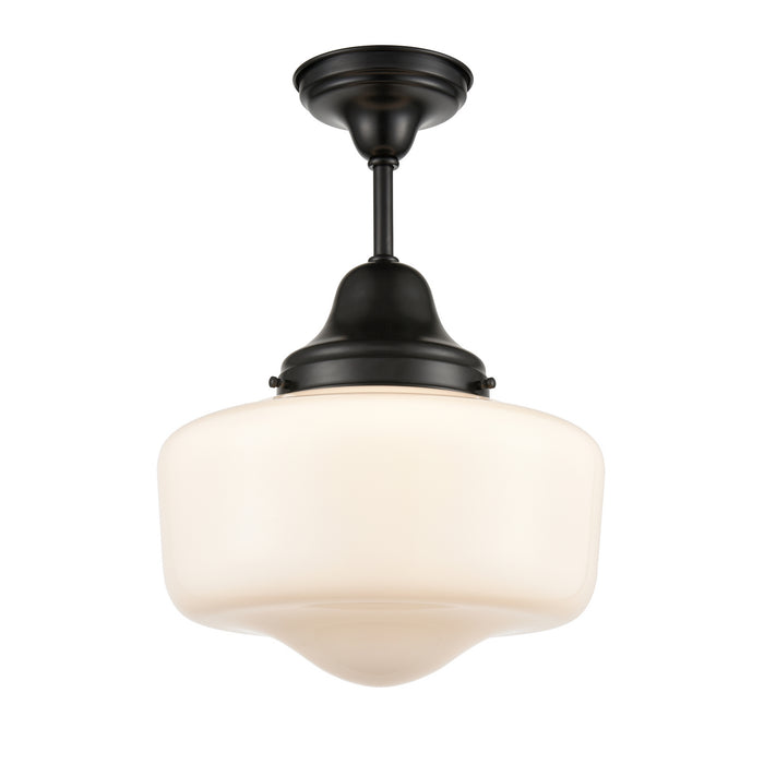 DVI Lighting - DVP7511EB - One Light Semi-Flush Mount - Schoolhouse - Ebony w/ True Opal Glass