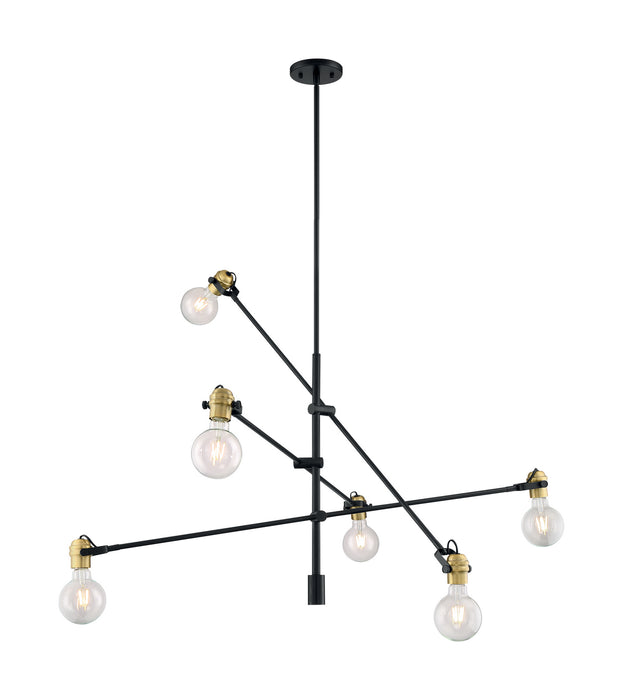 Six Light Pendant from the Mantra collection in Black / Brass Accents finish