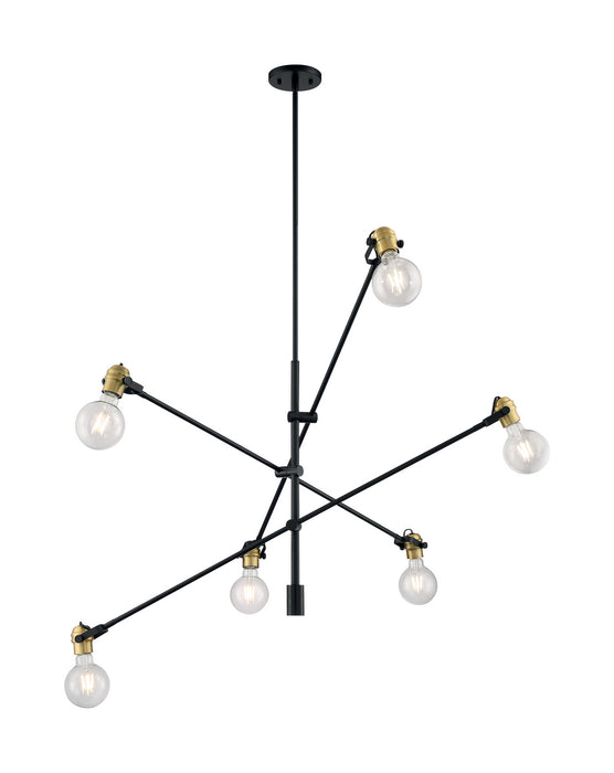 Six Light Pendant from the Mantra collection in Black / Brass Accents finish