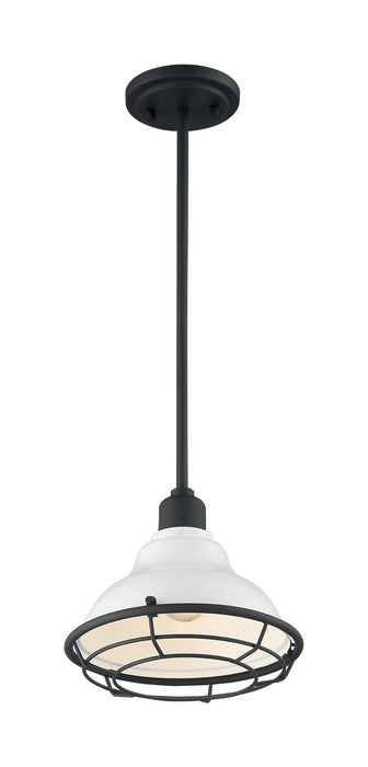 One Light Pendant from the Newbridge collection in Gloss White / Black Accents finish