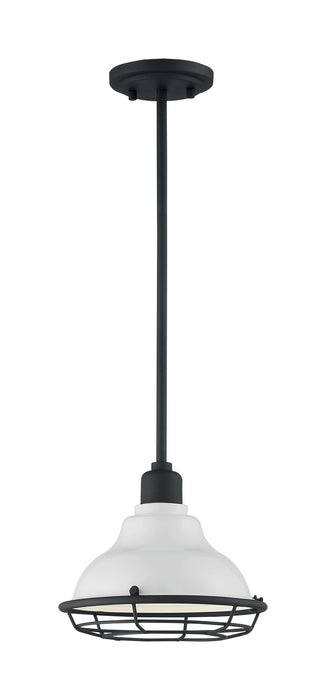 One Light Pendant from the Newbridge collection in Gloss White / Black Accents finish