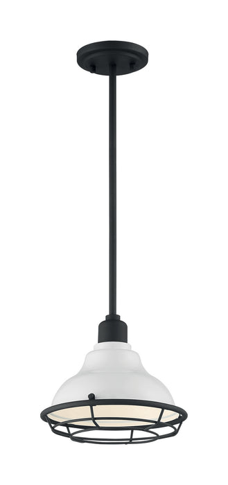 One Light Pendant from the Newbridge collection in Gloss White / Black Accents finish