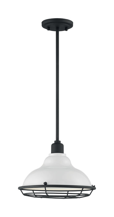 One Light Pendant from the Newbridge collection in Gloss White / Black Accents finish