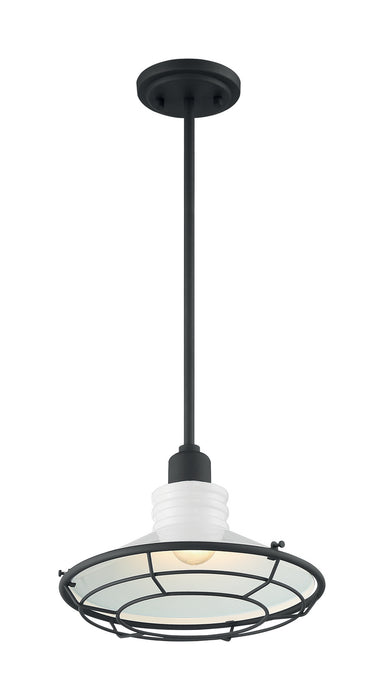 One Light Pendant from the Blue Harbor collection in Gloss White / Black Accents finish