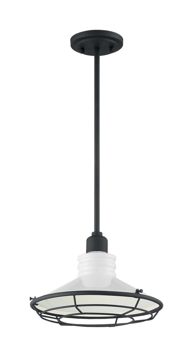 One Light Pendant from the Blue Harbor collection in Gloss White / Black Accents finish