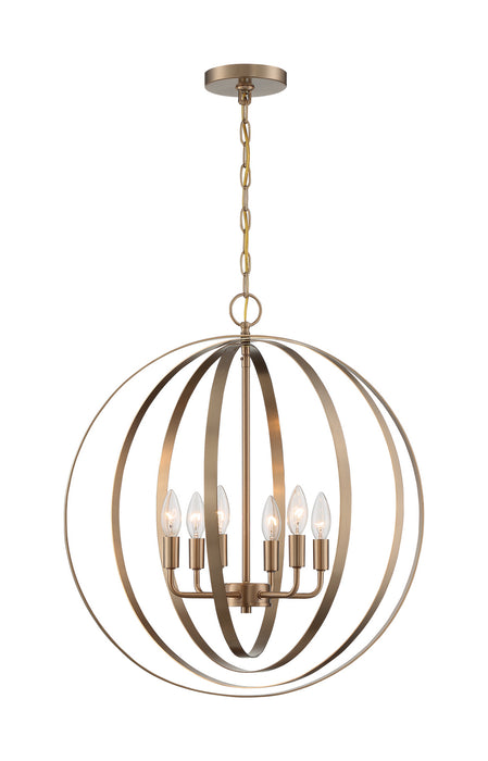 Six Light Pendant from the Pendleton collection in Burnished Brass finish