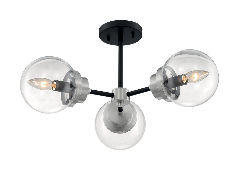 Three Light Semi Flush Mount from the Axis collection in Matte Black / Brushed Nickel finish