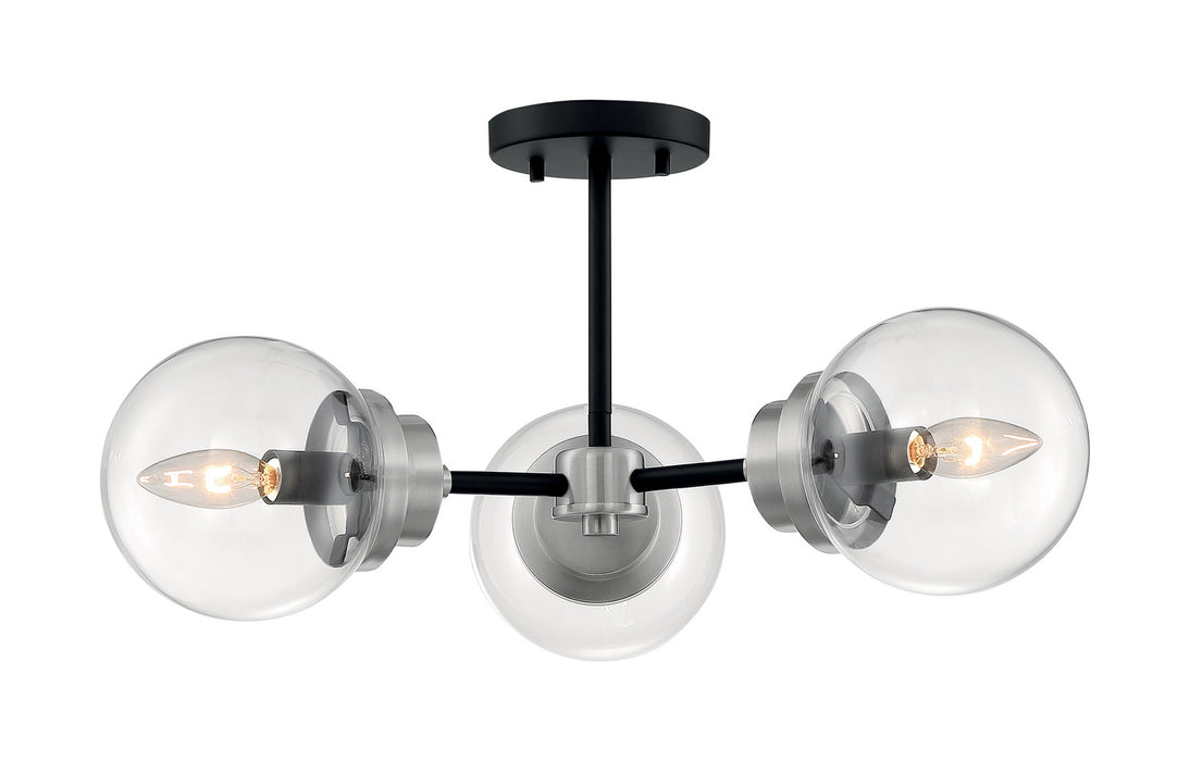 Three Light Semi Flush Mount from the Axis collection in Matte Black / Brushed Nickel finish