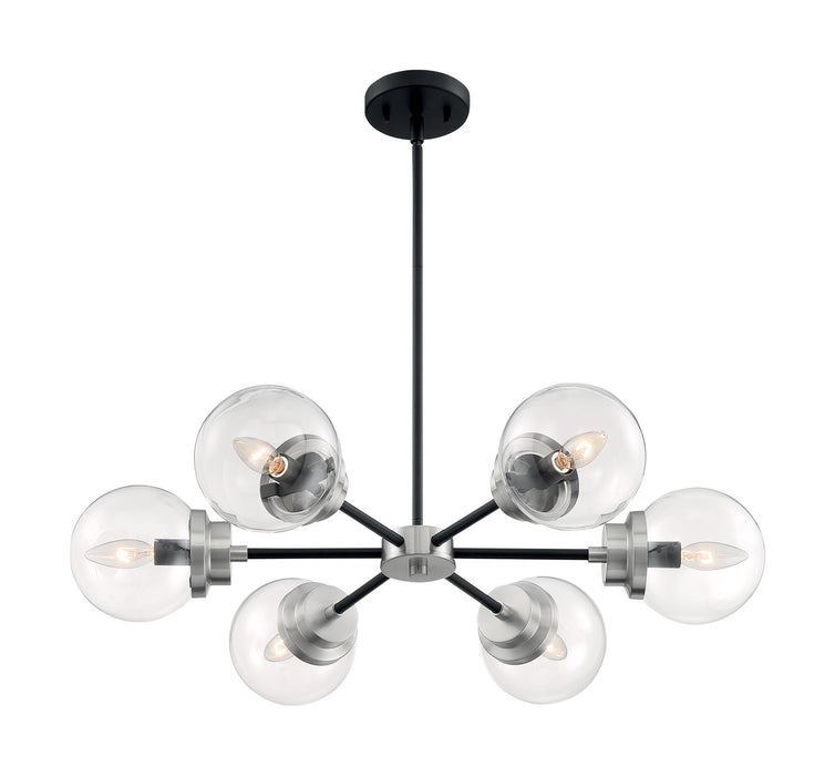 Six Light Chandelier from the Axis collection in Matte Black / Brushed Nickel Accents finish