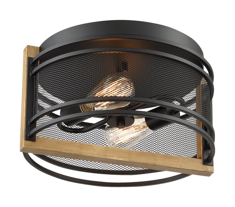 Two Light Flush Mount from the Atelier collection in Black / Honey Wood finish