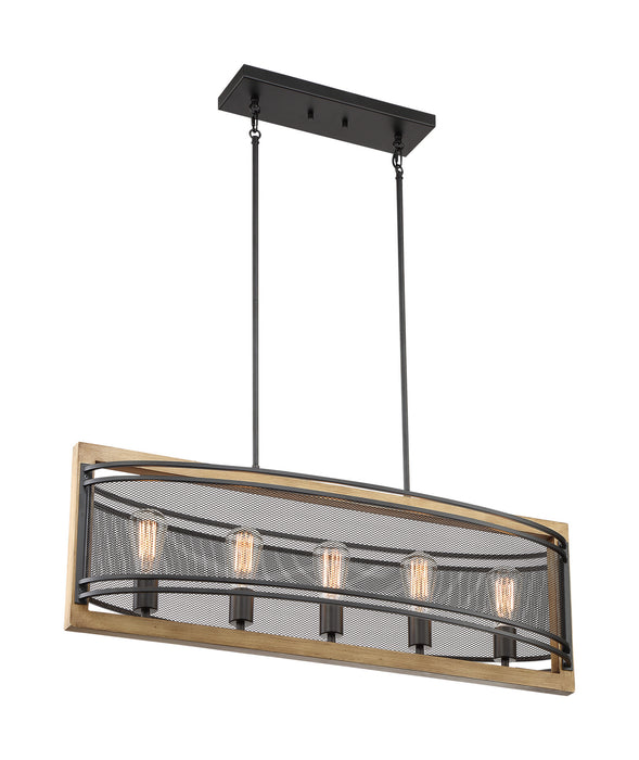 Nuvo Lighting - 60-7265 - Five Light Island Pendant - Atelier - Black / Honey Wood