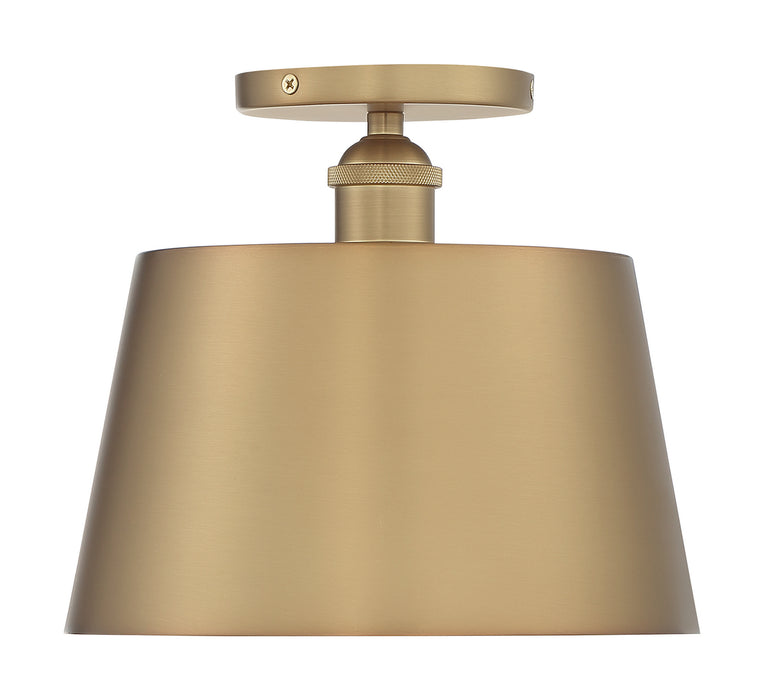 One Light Semi Flush Mount from the Motif collection in Brushed Brass / White Accents finish