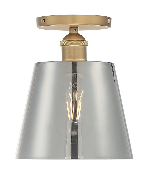 One Light Semi Flush Mount from the Motif collection in Brushed Brass / Smoked Glass finish