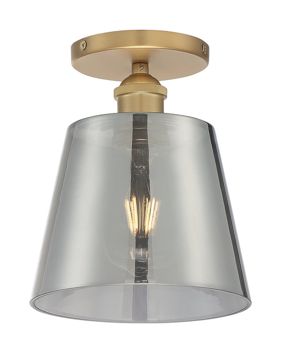 One Light Semi Flush Mount from the Motif collection in Brushed Brass / Smoked Glass finish