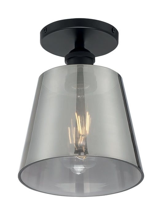 One Light Semi Flush Mount from the Motif collection in Black / Smoked Glass finish