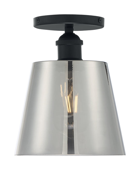 One Light Semi Flush Mount from the Motif collection in Black / Smoked Glass finish